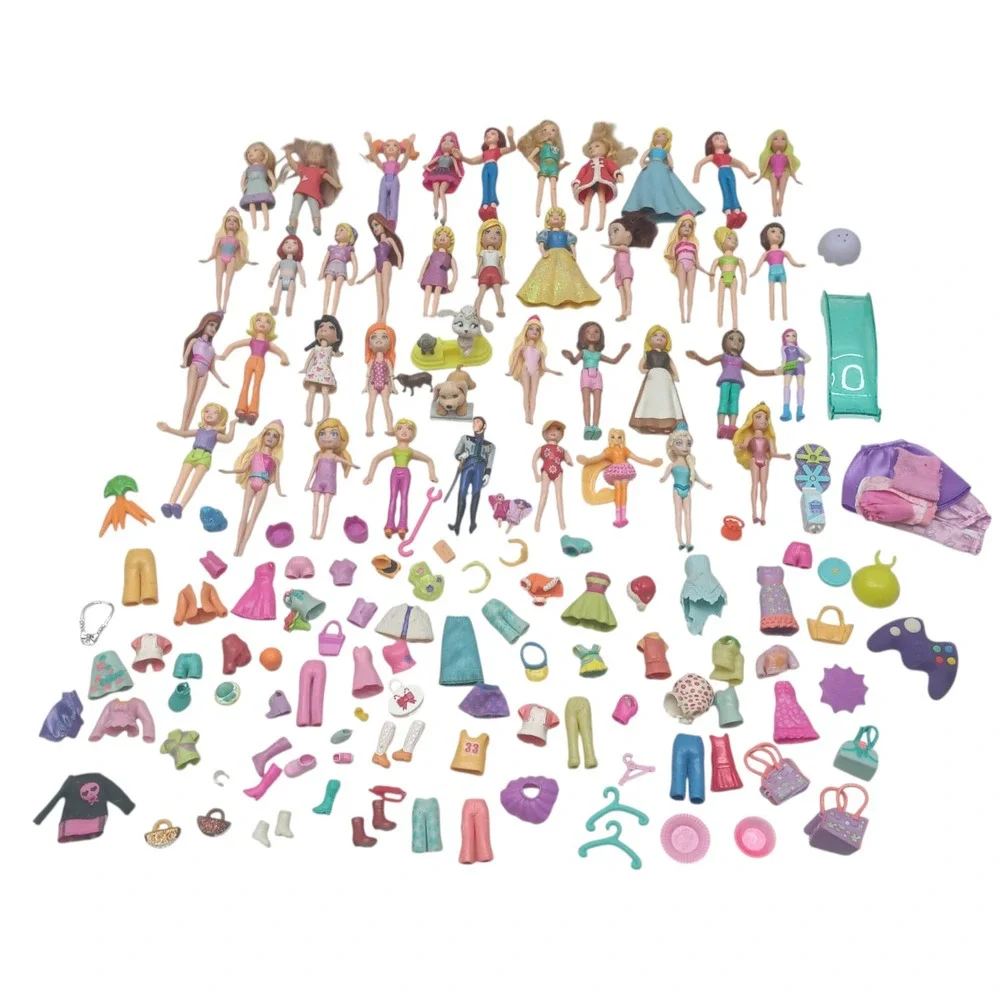 Mini Princess Polly Pocket Doll Mix + Rubber Clothes, Shoes, bags, hats, 100's‎